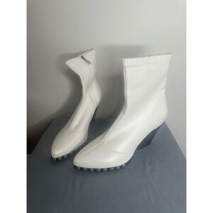 Ann Creek Womens White Studded Pointed Toe Ankle Boots Side Zip Wedge Size 8.5